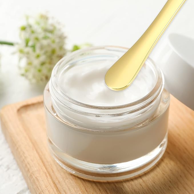 VOCOSTE 4 Pcs Makeup Spatula Mini Spoon, Eye Cream Massage Sticks Beauty Scoop, for Facial Cosmetic Face Cream, Zinc Alloy 2.32"x0.46", Gold Tone