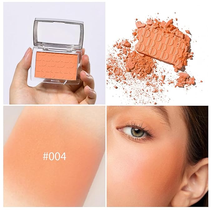 MAEPEOR Embossed Blush 6 Colors Smooth Blendable Face Blush Long-Lasting Natural Look Blush Powder Blush for Cheeks (04 Coral)
