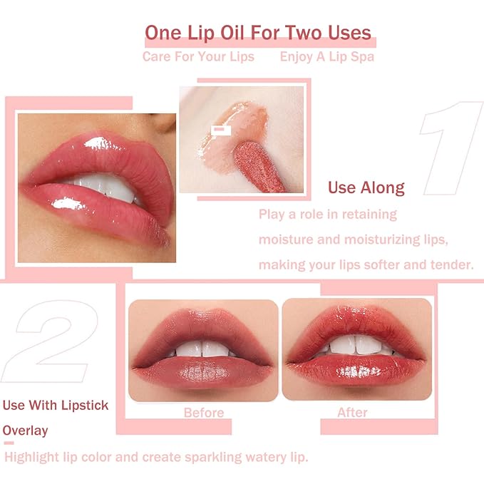 Plumping Lip Oil, Moisturizing Lip Glow Oil, Long Lasting Nourishing Lip Gloss Lip Balm, Non-sticky Transparent Toot Lip Oil Tinted for Lip Care and Dry Lip - Coral