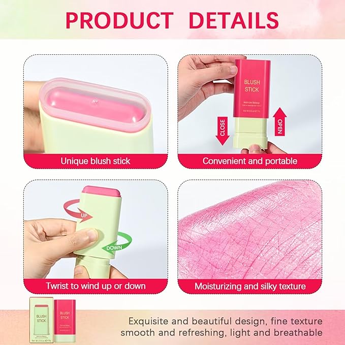 Multi-Use Makeup Blush Stick,Beauty Solid Moisturizer Stick,Waterproof Natural Cheek(1#shy pink)
