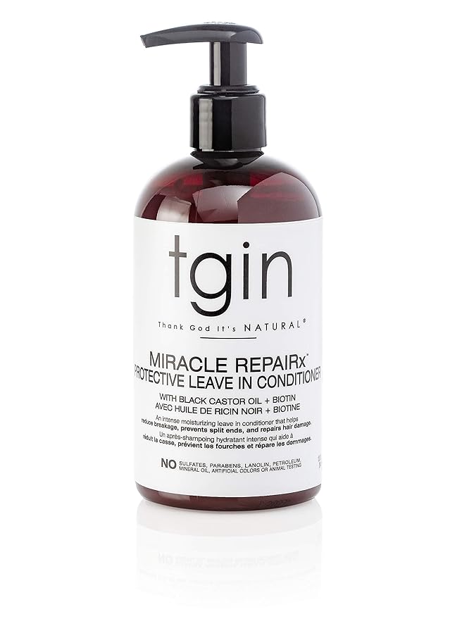 Thank God It's Natural tgin Miracle RepaiRx Protective Leave In Conditioner for Curly, Coily, Wavy Hair includes Biotin, Black Castor Oil, Repairs, Restores Damaged, Color-Treated Hair, 13 oz