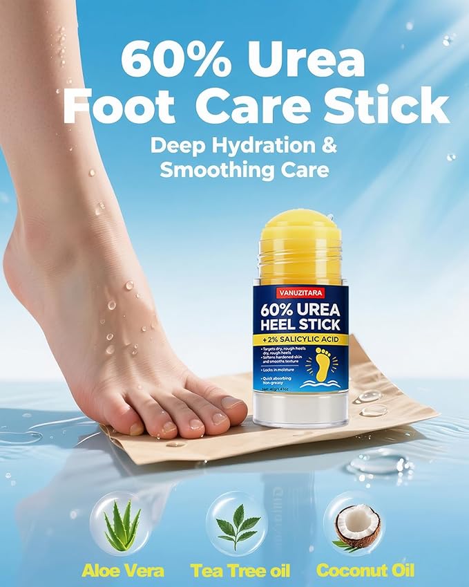 60% Urea Heel Stick l Maximum Strength Urea Stick for Rough, Dry Cracked Feet Hands Elbows, Callus Remover, Skin Softener Balm 1.41oz