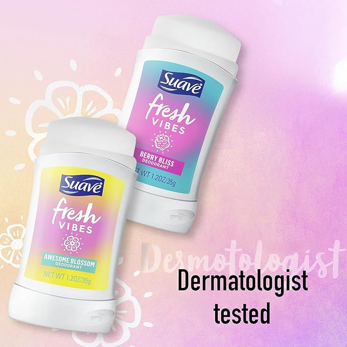 Suave Aluminum-Free Deodorant, Kids & Teen Girls – Fresh Vibes Berry Bliss & Awesome Blossom, 48H Protection, 1.2 Oz Ea