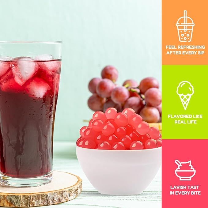 Fanale Grape Popping Boba Pearls, Vegan, Non GMO, Gluten Free, Fat Free, Perfect for Bubble Tea, Smoothies, Ice Cream, Desserts, and Beverages.