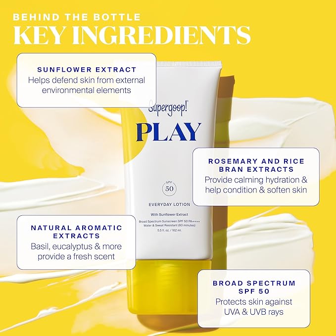 Supergoop! Summer PLAY Bundle - Includes PLAY Everyday Lotion (5.5 oz) + PLAY Antioxidant Body Mist (6 oz) - Broad Spectrum Sunscreen for Sensitive Skin - Clean Ingredients - Great for Active Days
