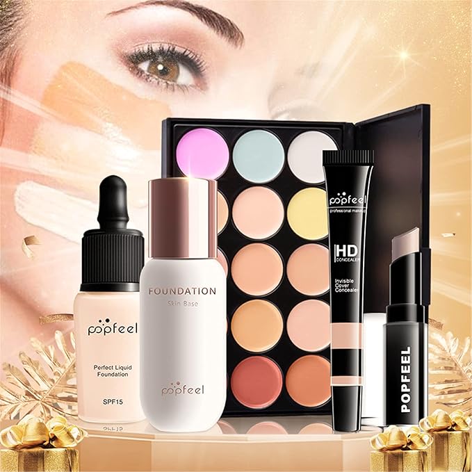 All-in-One Makeup Gift Set Travel Makeup Kit Complete Starter Makeup Bundle Lipgloss Lipstick Concealer Blushes Powder Eyeshadow Palette Cosmetic Palette for Teen Girls & Adults #17
