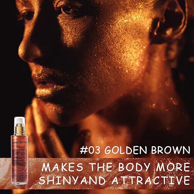 Shimmer Body Oil, Face and Body Liquid Luminizer Waterproof Moisturizing, Light Shimmer Glow Illuminator, Smooth Body Highlighter Makeup Liquid Body Shimmer (3# Bronze Gold)