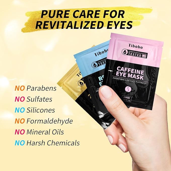 Under Eye Patches(12 Pairs), 24K Gold, Caffeine, Retinol Eye Masks for Puffy Eyes, Wrinkles, Dark Circles, Undereye Bags Treatment - Restoring & Awakening & Moisturizer Skin care Gift for Women