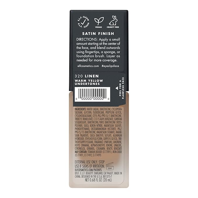 e.l.f. Flawless Finish Foundation, Lightweight & Medium Coverage, Semi-Matte Finish, Linen, 0.68 Fl Oz (20mL)