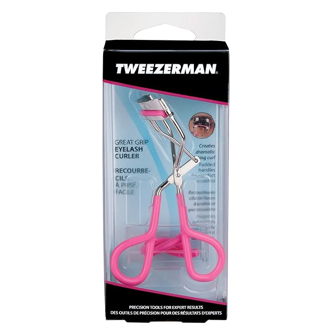 Tweezerman Neon Pink Comfort Grip Eyelash Curler - Makeup Eyelash Tool for all Eye Shapes