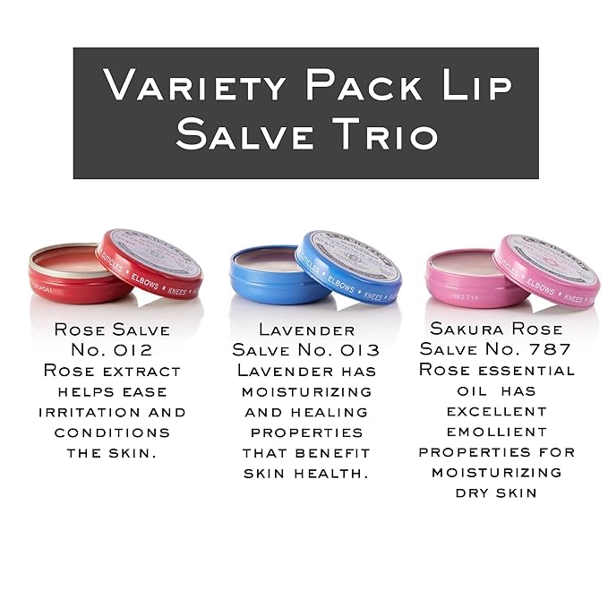 C.O. Bigelow All Purpose Salves, Variety Pack of 3 Lip Balm Tins for Chapped Lips & Dry Skin - Classic Rose, Lavender & Sakura Rose Moisturizing Lip and Skin Salves, 0.8 oz each