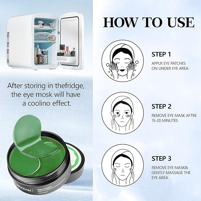 Eye Masks for Dark Circle Puffiness Dry Seaweed Eye Mask Puffy Eyes Undereye Patches Treatment 60 Pieces Collagen Eye Gel Mask Woman Men Hydrating Under Eye Mask Reduce Wrinkle Fine Line Revitalize