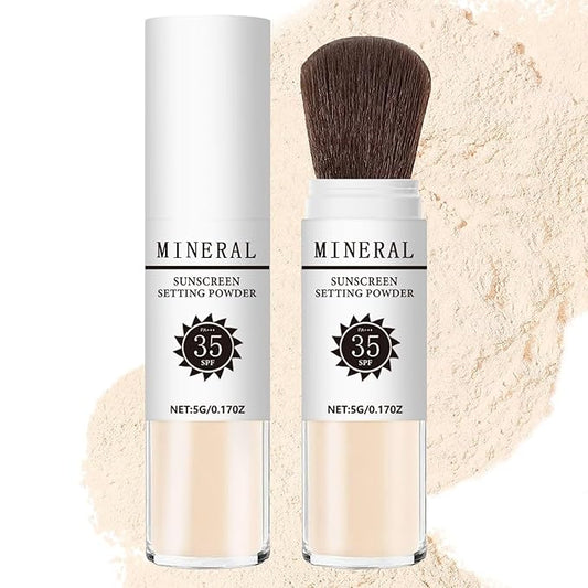 Mineral Sunscreen Setting Powder, SPF 35 Translucent Loose Powder, Mineral Brush Powder, Oil Control Natural Matte Finish, Lasting Lightweight Breathable for All Skin (#02 Fair)