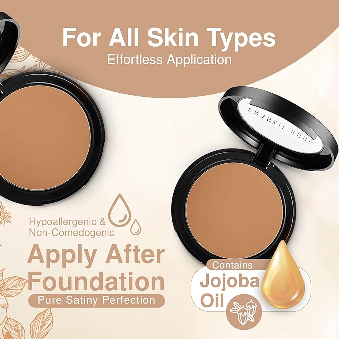 Frankie Rose Cosmetics Powder Foundation – Full Coverage Face Powder For Pores & Imperfections, Evens Out Skin Tone & Shine-Control | 58 Grams (Tan)