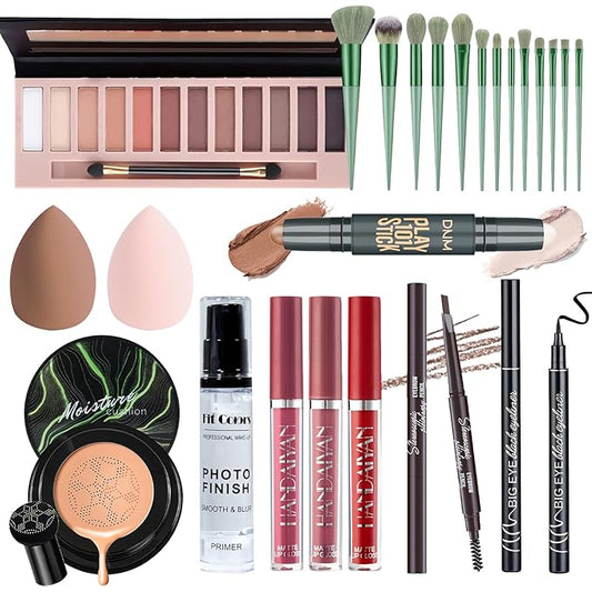 Makeup Set Kit for Women Full Kit, Makeup Present for Girl Women Teen, Matte Eyeshadow CC Cream Foundation Face Primer Brush Set Sponges, Lip Glosses Counter Stick Eyeliner