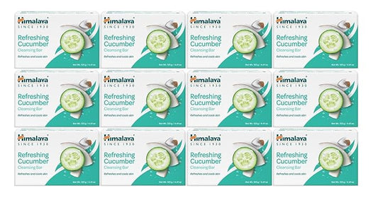 Himalaya Refreshing Cucumber Cleansing Bar, Face and Body Soap for Soft Skin, 4.41 oz, 12 Pack
