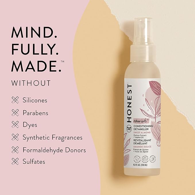 The Honest Company Conditioning Hair Detangler | Leave-in Conditioner + Fortifying Spray | Tear-free, Cruelty-Free, Hypoallergenic | Almond Nourishing, 4 fl oz