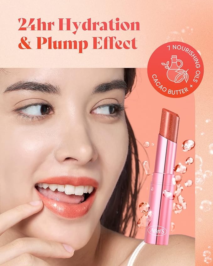 AMTS Tinted Lip Balm - Drama | Hydrating Glitter Lipstick | Pearl Shimmering Daily Lip Makeup for dry, cracked, chapped lips | korean beauty Moisture Lip Tint