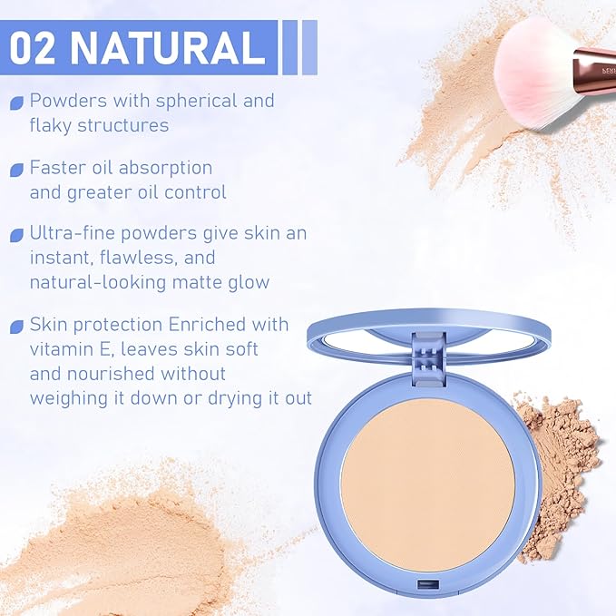 Maycheer Face Powder, Maycheer Setting Powder, Maycheer Lasting Waterproof Oil Absorbing Pressed Powder Compact, Lightweight Finishing Pressed Powder Compact (Natural Beige, 02)