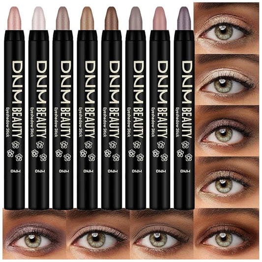 Kaely 8Pcs Cream Eyeshadow Stick Set, Champagne Pearl Taupe Bronze Cocoa Stone Putty Smoky Amethyst, Matte Shimmer Eyeliner Pencil Eye Shadow Sticks Palette Makeup for Older Women, Cruelty-Free 03