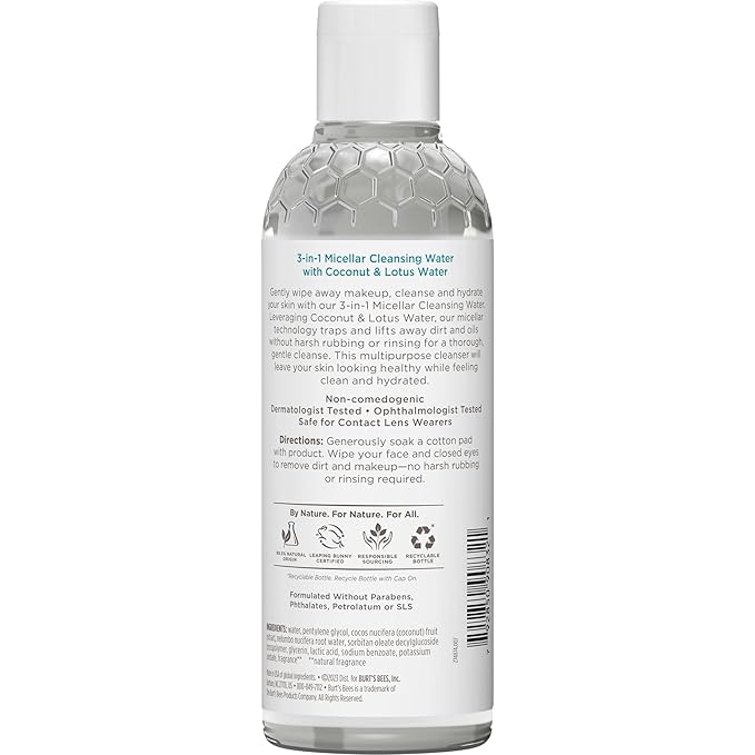 Burt's Bees Micellar Cleansing Water with Coconut & Lotus Extract, 8 Oz (Package May Vary)