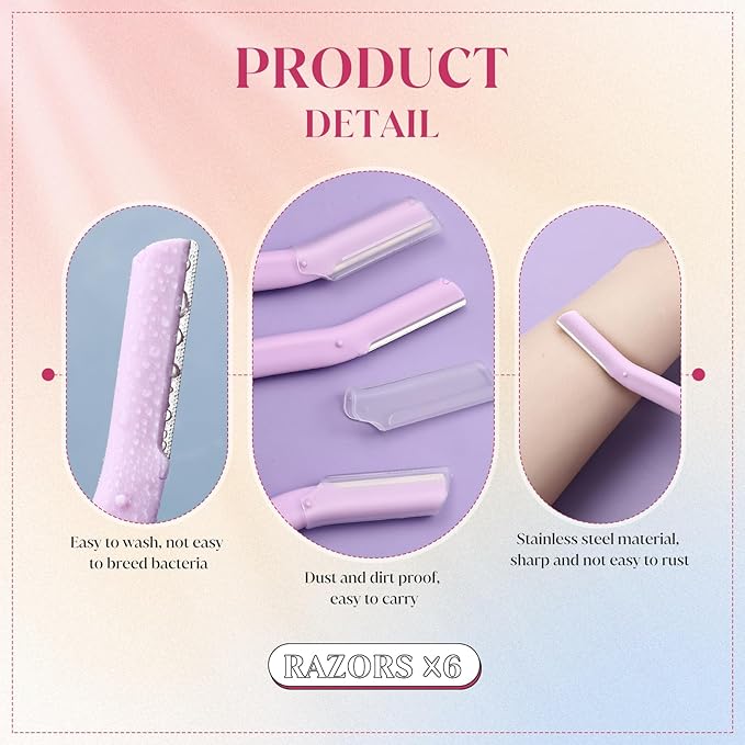 Lasnten 6Pcs Dermaplane Razor Eyebrow Facial Razor for Women Men Single Blade Multipurpose Eyebrow Trimmer Skin Hair Removal Shaver Face Razor Dermaplaning Exfoliating Tool Include Blade Cover(Purple)