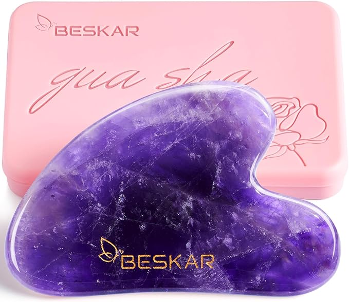 BESKAR Gua Sha Facial Tools, Natural Jade Stone Guasha Massager for Jawline Sculpting, Tighten Face Skin and Reduce Wrinkles, Face Eyes Body Neck Massage Tool, Skin Care Gift