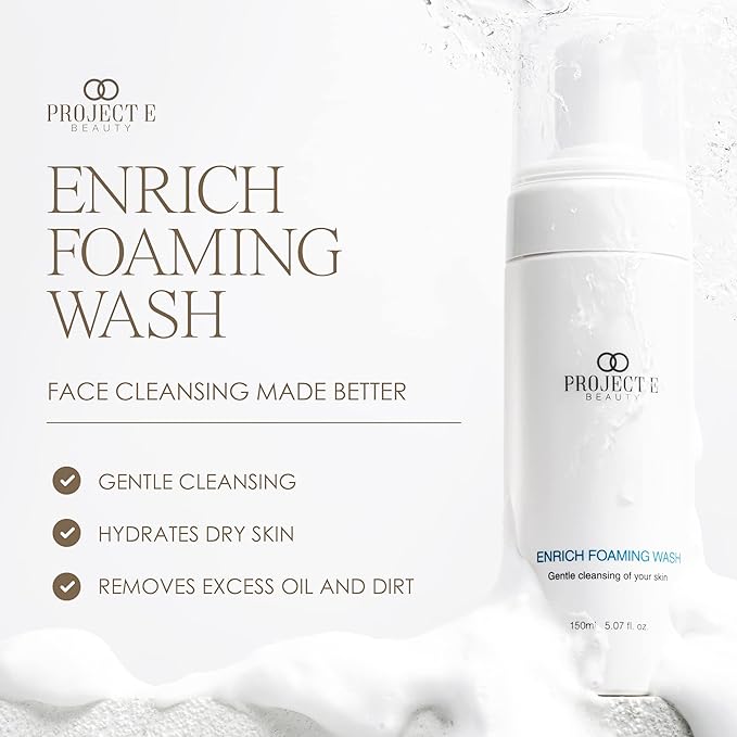 Project E Beauty Enrich Foaming Wash Gentle Cleansing | Moisturizing Daily Face Cleanser | Removes Dirt & Excess Oil | Brightens Skin | Hydrating Formulation | Clear & Smooth Skin | 150ml