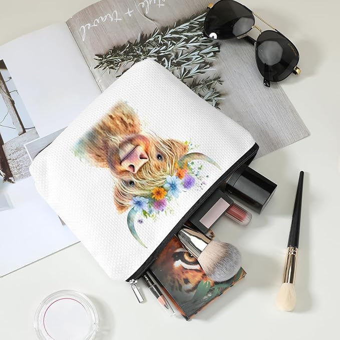 Western cosmetic bag highland cow