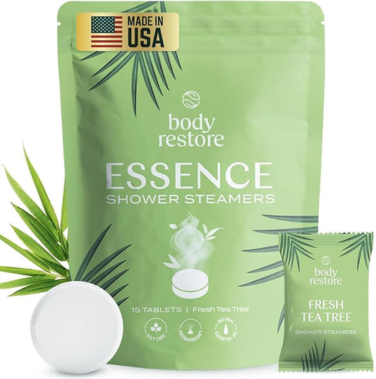 Body Restore Shower Steamers Aromatherapy 15 Pack - Boo Basket Stuffers for Women, Christmas Stocking Stuffers, Birthday Gifts, White Elephant, Relaxation, Self Care - Tea Tree