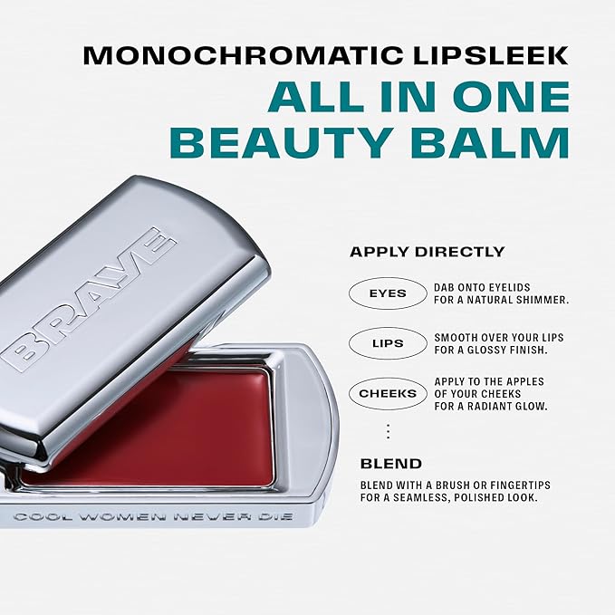 BRAYE Lipsleek Lip Balm, Monochromatic Cream Blush 2-in-1 Face Makeup, Hydrating & Mood Buildable, Vegan + Cruelty-Free Glow for Cheeks l 02 Rorty