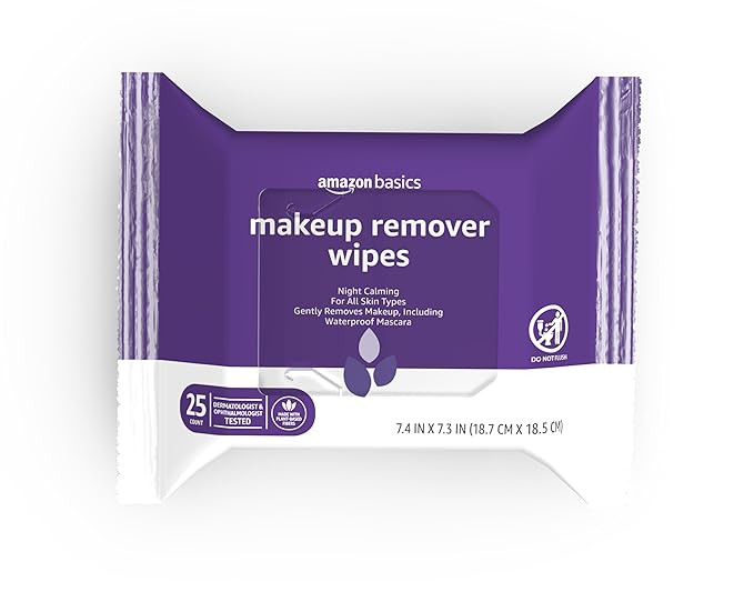 Amazon Basics Night Calming Makeup Remover Wipes, 25 wipes