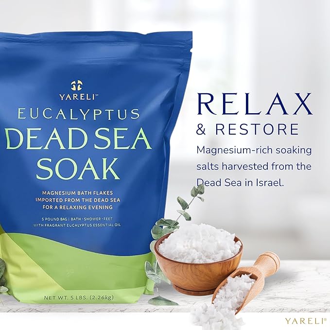 Magnesium Flakes, 5lb Eucalyptus, Dead Sea Bath and Foot Soak, Alternative to Epsom Salt with Over 250,000mg of Magnesium Chloride Per Bag