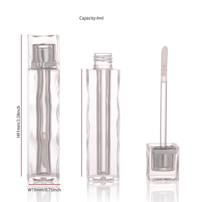 COSIDEA 10PCS Empty 4ML clear Lip Gloss Tubes Wave Square lipgloss Tube with Wand Applicator for Lip oil tint bottles container small business