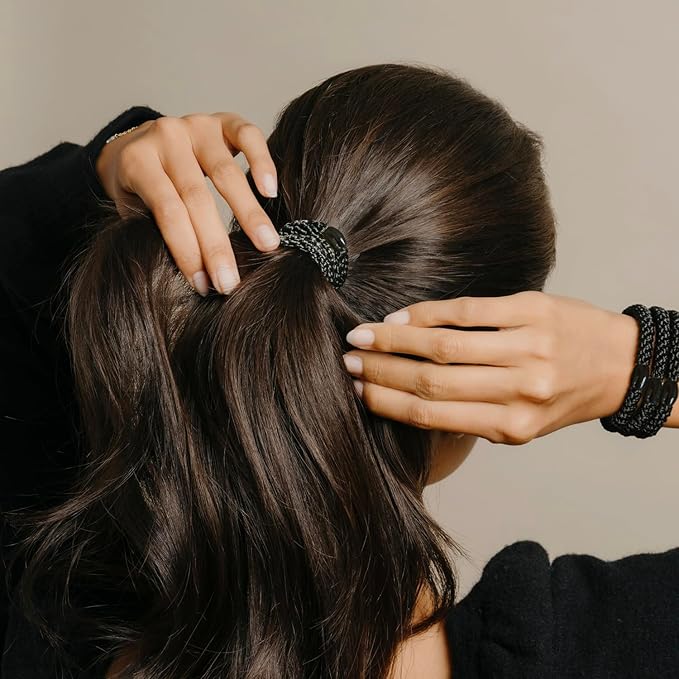 L. Erickson Pony Hair Ties - Black - 8 Pack Ponytail Holders - No Damage Hair Accessories for Women