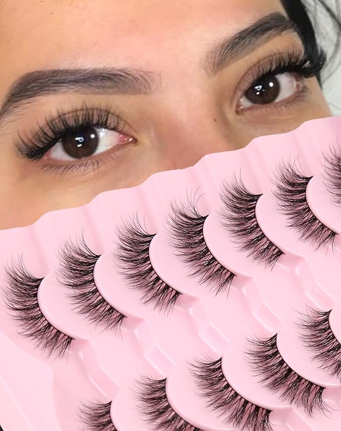 Eyelashes Natural Look Strip Lashes Wispy Natural Mink Lashes Volume Lash Fluffy Fake Eyelashes C Curl False Lashes Thick Eyelashes 7 Pairs