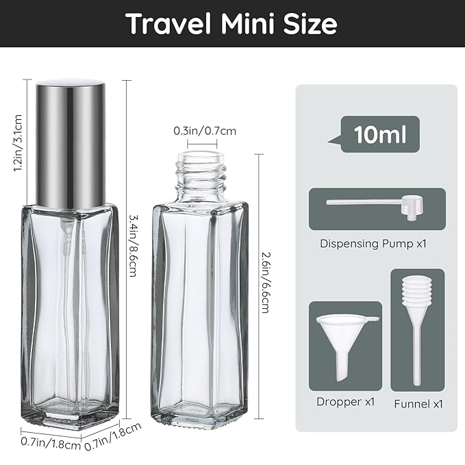 Segbeauty Travel Perfume Bottle Refillable, Empty Mini Portable Perfume Atomizer with Funnel, 5 Set of 10ML Glass Spray Bottle Fine Mist Leak-proof Sprayer Travel Sample Bottles for Cologne Fragrance
