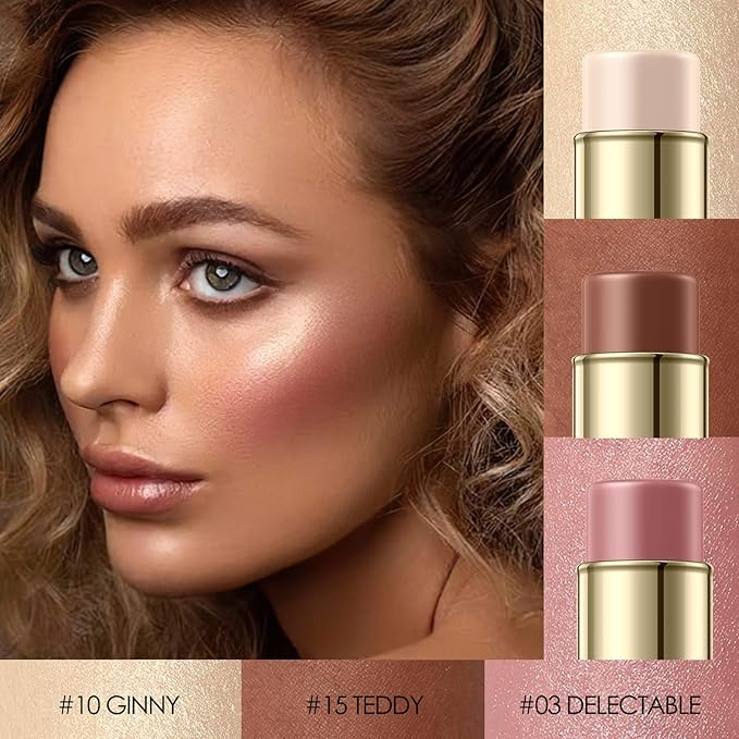 3 Pcs NEUTRAL Contour Stick Set,Cream Blush & All Skin