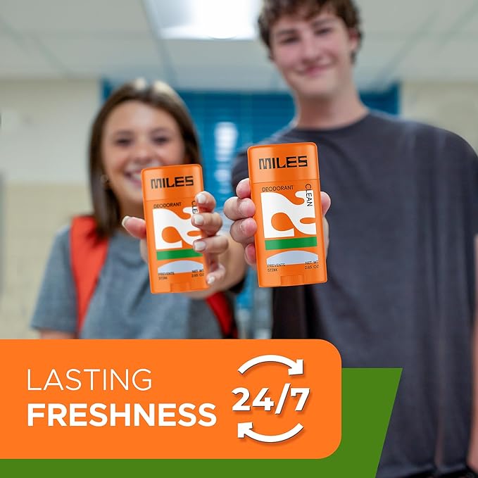 Miles Kids Deodorant for Boys and Girls - Aluminum Free Deodorant for Kids and Teens, Natural, Hypoallergenic, Made in USA - Clean Scent - 2-Pack