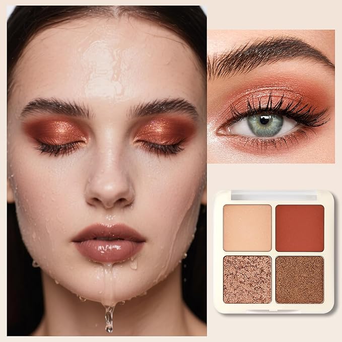 Erinde Quads Matte Eye Shadow Powder Makeup Palette, Nude Neutral Brown & Champagne Pink Shimmer Eyeshadow, Long Wearing Waterproof Everyday Eye Makeup, sombras de ojos, Maple Champagne