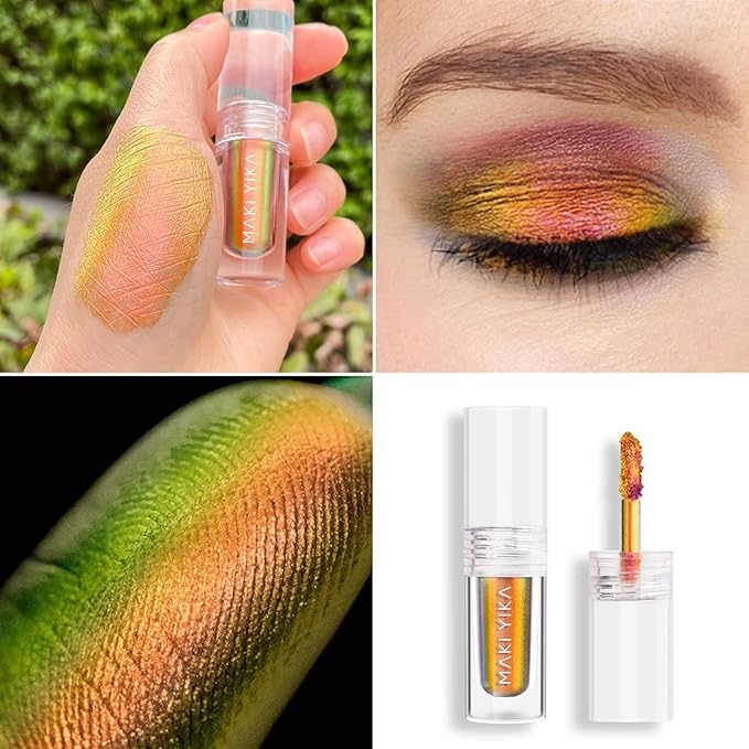 MAKI YIKA Glitter Eyeshadow Gold Liquid Multichrome Eyeshadows Long Lasting Metallic Chameleon Eye Shadow Smudgeproof Holographic Eye Topper Glitters (#7 Bronzer)