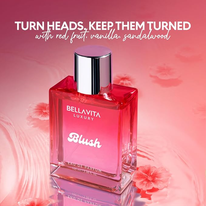 BELLAVITA Luxury Blush Perfume for Women 100ml | Notes of Red Fruits, Moss, Vanilla and Sandalwood | Long Lasting Perfume for Woman | Premium BlushMusky, Fruity and Woody Fragrance for Women