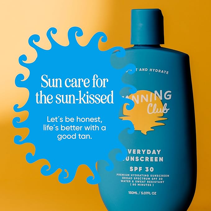 Tanning Club - Everyday Sunscreen - SPF 30 Lightweight Sunblock Lotion for Face and Body - Hyaluronic Acid, Aloe, and Coconut Oil - Water and Sweat Resistant (80 Minutes) - 150 ml
