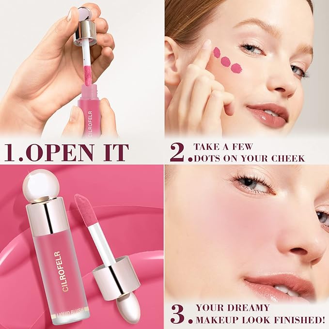 Cilrofelr Dewy Liquid Blush, Soft Cream Liquid Blush Fuchsia Pink)