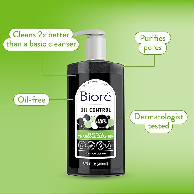 Bioré Deep Pore Charcoal Face Wash, Daily Facial Cleanser for Dirt & Makeup Removal, for Oily Skin, 6.77 Oz, Pack of 12