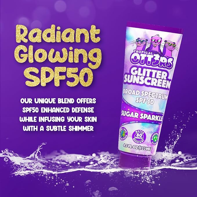 Glitter Sunscreen SPF 50 Lotion 4.5oz - Sparkle Sunscreen - Shimmer Sunscreen - Colored Sunscreen for Kids & Women - UVA/UVB Sunshine Protection + 80 Min Water Resistant - (Scented) (USA Made)