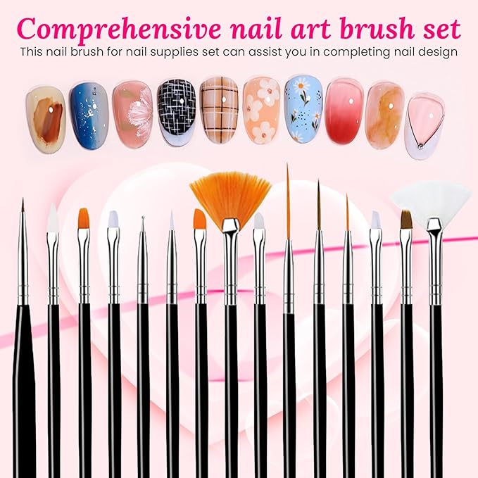 39 PCS Nail Art Brushes Set,Nail Art 3D Sculpting Pen Dotting Tools,Ombre Silicone Brush,Liner Brushes,Acrylic Brushes,Nail Art Palette with Gel Mixing Rod,Nail Design Kit for Home Diy & Salon