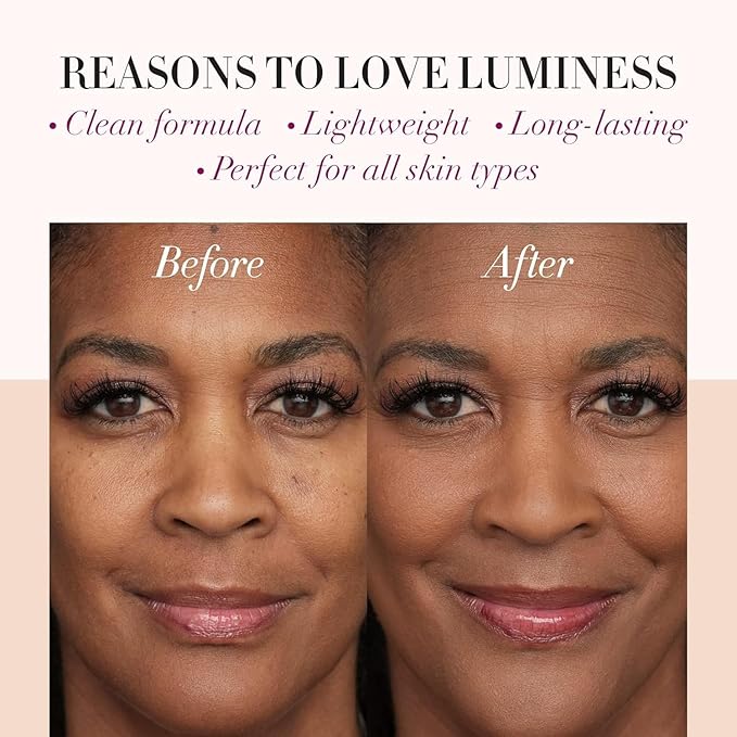 LUMINESS Silk Airbrush Spray Foundation & Buffing Brush Kit – Full Coverage Foundation & Dual-Sided Buffing Brush - Buildable Coverage, Anti-Aging Formula Hydrates & Moisturizes (Shade - Tan)