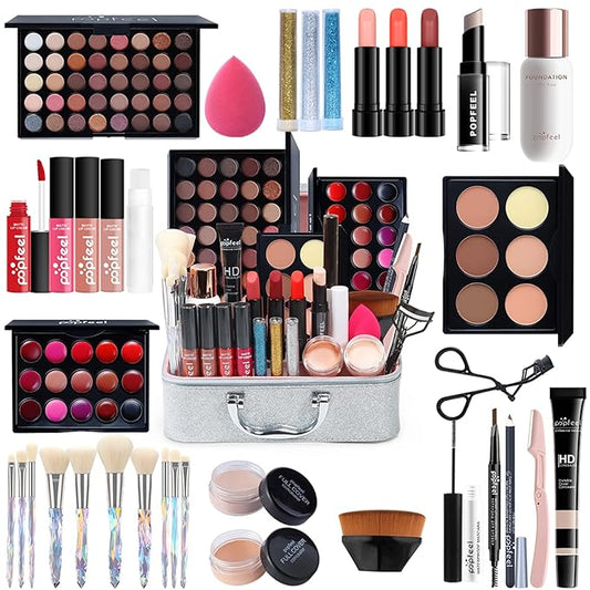 All-in-one Holiday Make up Gift Set | Makeup Kit for Women Full Kit Essential Starter Bundle Include Eyeshadow Palette Lipstick Blush Foundation Concealer Face Powder Mascara Lipgloss Brush