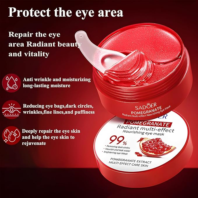 Under Eye Mask - 60 PCS Pomegranate Under Eye Patches for Puffy Eyes, Dark Circles, Eye Bag, Fine Lines and Wrinkles, Reduce Puffiness and Brightening Eye Patch, Eye Gel Pads, Eye Jelly Mask